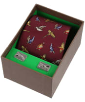 Men’s Soprano Country Birds Silk Tie and Cufflink Set - Red