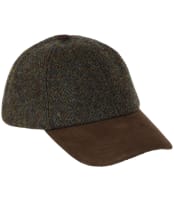 Heather Glencairn Harris Tweed Leather Peak Baseball Cap - Forest