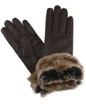 Women’s Barbour Fur Trimmed Leather Gloves - Dark Brown