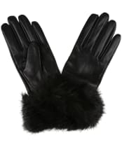 Women’s Barbour Fur Trimmed Leather Gloves - Black
