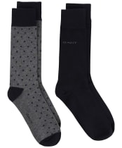 Men's Gant Dot and Solid Combed Cotton Socks - 2 Pack - Charcoal Melange