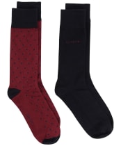 Men's Gant Dot and Solid Combed Cotton Socks - 2 Pack - Plumped Red