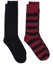 Gant Barstripe and Solid Combed Cotton Socks - 2 Pack - Plumped Red
