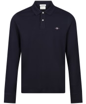Men's Gant Shield Long Sleeve Pique Rugger Polo Shirt - Evening Blue