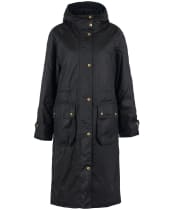 Women's Barbour Long Cannich Wax Jacket - Black / Black / Sage Tartan