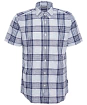 Men's Barbour Reading Short Sleeve Tailored Fit Linen Blend Shirt - Navy