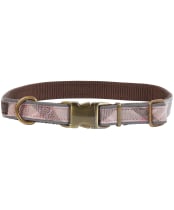 Barbour Reflective Tartan Dog Collar - Taupe / Pink Tartan