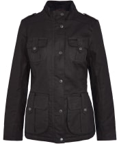 Women’s Barbour Winter Defence Waxed Jacket - Black / Classic Tartan