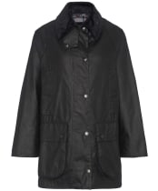 Women's Barbour Beaufort Waxed Jacket - Black / Modern Tartan