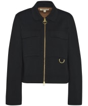 Women's Barbour Alma Knitted Zip Through Cardigan - BLACK/OATMEAL