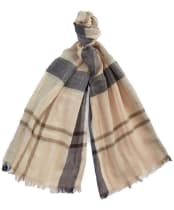 Women's Barbour Abigail Lightweight Cotton Linen Blend Tartan Scarf - Dark Navy / Light Sand / Military Brown