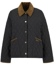 Women's Barbour Icons Cropped Liddesdale Quilted Jacket - Black / Classic Tartan
