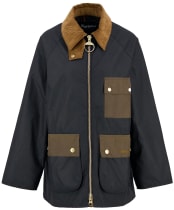 Women's Barbour Luella Waxed Jacket - Black / Classic Tartan