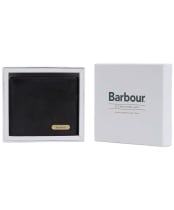 Men's Barbour Brunton Leather Wallet - Black Deboss Tartan