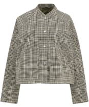 Women's Barbour Leyburn Check Showerproof Bomber Jacket - Olive Prince Of Wales Check