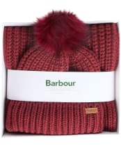 Women's Barbour Saltburn Scarf and Beanie Set - Cranberry