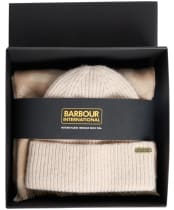 Women's Barbour International Pendle Beanie & Kenna Scarf Gift Set - Moonbeam / Camel
