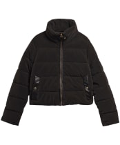 Women's Barbour International Halina Faux Velvet Puffer Jacket - Black