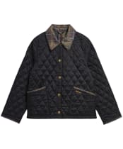 Women's Barbour Icons Tartan Collar Cropped Liddesdale Quilted Jacket - Black / Ancient 