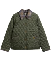 Women's Barbour Icons Tartan Collar Cropped Liddesdale Quilted Jacket - Olive / Classic Tartan