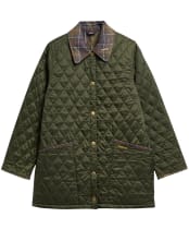 Women's Barbour Icons Tartan Collar Modern Liddesdale Quilted Jacket - Olive / Classic Tartan