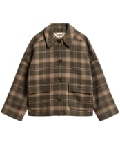 Women's Barbour Myla Checked Wool Coat - Olive / Biscuit Check