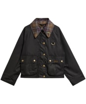 Women's Barbour Icons Tartan Collar Spey Waxed Jacket - Black / Ancient 