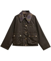 Women's Barbour Icons Tartan Collar Spey Waxed Jacket - Olive / Classic Tartan