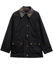 Women's Barbour Icons Tartan Collar Modern Beadnell Waxed Jacket - Black / Ancient 