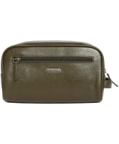 Men's Barbour Brunton Leather Washbag - Dark Olive