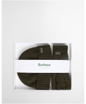 Men's Barbour Carlton Beanie & Gloves Gift Set - Dark Green