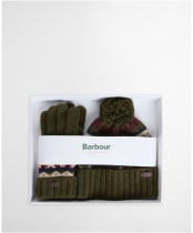 Men's Barbour Kane Knitted Beanie & Gloves Gift Set - Dark Olive