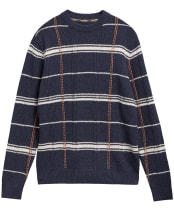 Men's Barbour Fasey Cable Tartan Crew Neck Knitted Jumper - Navy