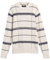 Men's Barbour Fasey Cable Tartan Crew Neck Knitted Jumper - Whisper White