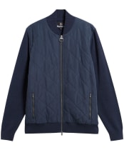 Men's Barbour Quilted Front Knitted Zip Through Jumper - Navy