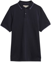 Men's Barbour Lunan Tartan Trimmed Tailored Polo Shirt - Navy