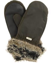 Women's Barbour Wax Faux Fur Trim Mittens - New Olive