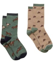  Women's Joules Everyday Sock - 2 Pack - Green / Neutral Horse