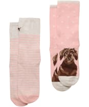 Women's Joules Everyday Sock - 2 Pack - Pink / Grey Dog