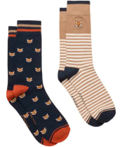 Men's Joules Kingsbury Socks - 2 Pack - Tan / Navy Fox