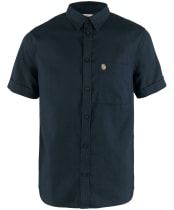 Men's Fjallraven Övik Travel Short Sleeve Shirt - Dark Navy / Patina Green