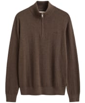  Men's GANT Herringbone Texture Half Zip Sweater - Brown Melange