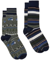 Men's Joules Kingsbury Socks - 2 Pack - Khaki Fairisle / Stripe