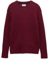 Men's Joules Cable Knit Crew Neck Jumper - Burgundy Red