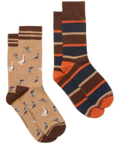 Men's Joules Kingsbury Socks - 2 Pack - Tan Birds