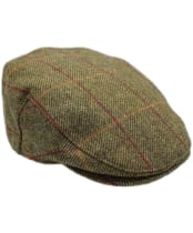 Heather Kinloch Waterproof British Tweed Flat Cap - Mid Olive / Red Check