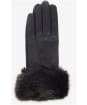 Women's Barbour Fur Trimmed Leather Gloves - Black