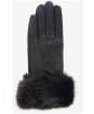 Women's Barbour Fur Trimmed Leather Gloves - Black