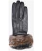 Women's Barbour Fur Trimmed Leather Gloves - Dark Brown