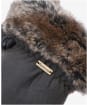 Women's Barbour Wax Faux Fur Trim Mittens - Olive